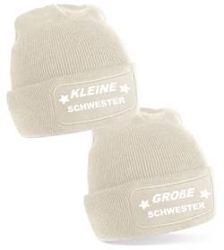 Generisch Meinlieblingsstueck24 beige 2er Set, One Size Beanie, Mützen mit Spruch: KLEINE GROßE Schwester von Generisch