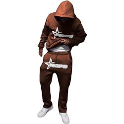 Generisch NOFS Herren Trainingsanzug Buchstaben Druck Lose Hoodies und Jogginghosen Hip Hop Streetwear Unisex Frauen Pullover Lässig Oberteile und Sporthosen 2 Stück Anzug Y2K (Brown, XL) von Generisch