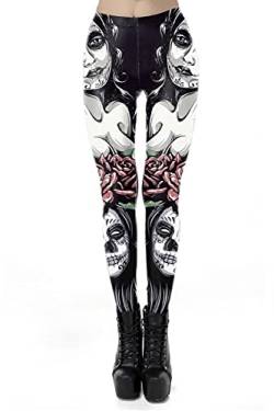 Generisch Ocultica Gothic Leggings Day of The Dead Muertos Totenkopf Rosen (XL) von Generisch