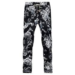 Generisch Outdoorhose Herren, Trendy Hosen Bunte Cropped Pants Mit Blumenmuster Für Männer Arbeitshose Trainingshose Langgröße Hose Schwarz Slim Jogginghose Reissverschluss Taschen (3XL, Weiß) von Generisch