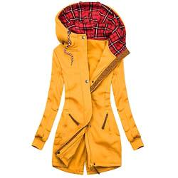 Generisch Plaid Print Jacke Reißverschlusstasche Sweatshirt Langarm Mantel Pullover Winter Damen Warm (Yellow, M) von Generisch