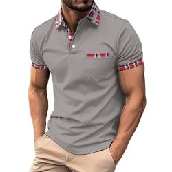 Generisch Poloshirt Herren Kurzarm Polohemd Stickerei Einfarbig Baumwoll Polo T-Shirt Poloshirt Herren Kurzarm Weiss Poloshirt Herren Blau Weiß Gestreift Poloshirt Herren Kurzarm 4XL Mit Brusttasche von Generisch