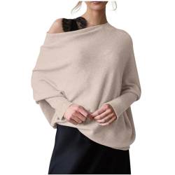 Generisch Pullover Damen Elegant, Off The Shoulder Pullover Reine Farbe Fledermausärmel Pullover Baggy Slouchy Damen Pullover Winter Damen Pullover Damen Winter Pullover (L, Beige) von Generisch