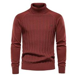 Generisch Pullover Herren, Rollkragen Pullover Feinstrick Sweater Pulli Warm Langarm Leichter Arbeitspullover Männer Troyer Herren Baumwolle Sweather Winter Strickpullover (XXL, Wein) von Generisch