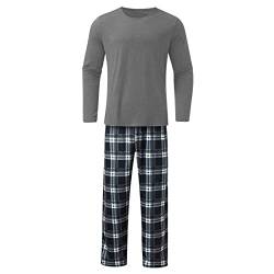 Generisch Pyjama Herren Lang - Herren Baumwolle Schlafanzug Zweiteiliger Nachtwäsche Langarm Shirt und Loungehose mit V Ausschnitt Knopfleiste Taschen und Band (A1-Dark Gray, M) von Generisch