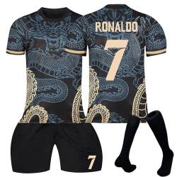 Generisch R.Madrid Drachen Sonderausgabe Fußballtrikot, Limitierte Auflage Fussball Trikots Shorts Socken Set für Kinder/Erwachsene Weiß und Blau von Generisch