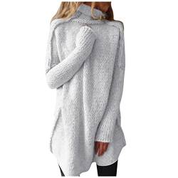 Generisch Rollkragenpullover Damen, Loose Long Sleeve Solid Color Pile Neck Warm Knitted Sweater Pullover Damen V Ausschnitt Hoody Weißes Langarmshirt Winter Für Mollige Pullover (S, Weiß) von Generisch