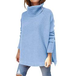 Generisch Rollkragenpullover Damen Oversized Winter Warm Bequem Strickpullover Elegant Einfarbig Rollkragen Pullover Stricken Pulli Lässige Locker Grobstrickpullover Langarm Sweater(A Blau,S) von Generisch