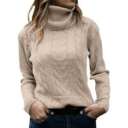 Generisch Rollkragenpullover Damen Pullover Damen Rollkragenshirt Cable Knit Elegant Langarm Tops Lose Grobstrick Casual Weich Jumper Sweater von Generisch