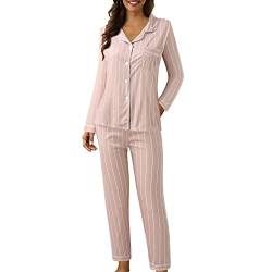 Generisch Schlafanzug Damen Lang Baumwolle Mit Knopfleiste Satin Schlafanzug Silk Pyjama Fleece Hausanzug Set Flanell Pyjama Große Größen Loungewear 2 Teiler Damenschlafanzüge Frottee Schlafanzüge von Generisch