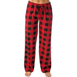 Generisch Schlafanzughose Damen Lang Pyjama Damen Hose Pyjamahose Rot Kariert Damen Schlafhosen Couple Pyjama Gestreifte Hose Damen Rot Karierte Pyjamahose Damen von Generisch