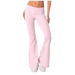 Generisch Schlaghose, Fashion Yogahose Damen Schlaghosen Blickdicht Slim Low Waisted Flared Leggings Yoga Sweatpants Jogginghosen Für Fitness Damen Sporthose Lang Schlaghose (XS, Light pink) von Generisch