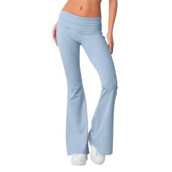 Generisch Schlaghose, Fashion Yogahose Damen Schlaghosen Blickdicht Slim Low Waisted Flared Leggings Yoga Sweatpants Jogginghosen Für Fitness Sportleggins Damen Lang Schlaghose (M, Light Blue) von Generisch