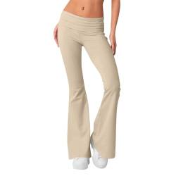 Generisch Schlaghose, Fashion Yogahose Damen Schlaghosen Blickdicht Slim Low Waisted Flared Leggings Yoga Sweatpants Jogginghosen Für Fitness Yogahose Damen Lang Jogginghose (S, Khaki) von Generisch