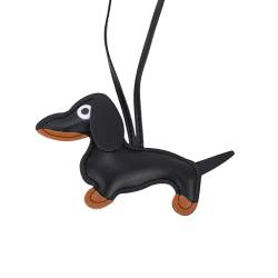 Generisch Schlüsselanhänger Hund Dackel Vegan Leder Schlüsselanhänger für Damen - Originelle Dackel Deko und dackel geschenke, handgefertigter christbaumschmuck dackel (Schwarz) von Generisch