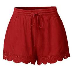 Generisch Shorts Damen Sommer Lässige Kurze Hose High Waist Kordelzug Elastische Taille Baggy Shorts Spitzenrand Baumwolle Kurze Hosen Bequeme Freizeit Strand Stoffhose of The Day Rot 5XL von Generisch