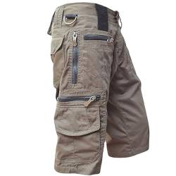 Generisch Shorts for Men, Herren 3/4 Outdoor Hose Wanderhose Leicht Atmungsaktiv Shorts Sommer Freizeithose Mit Taschen Tarnhose Leinen Shorts Kurze Übergroße Bermudas (M, Light Brown) von Generisch