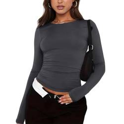 Generisch Skims Dupe Y2K Clothes Hoodie Stockholm Style Pumiey Crop Tops Damen Langarmshirt Crop Pullover Damen Skims Tshirt Enges Langarmshirt Weißes Oberteil Bauchfreies Party Outfit (A07, M) von Generisch