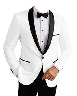 Generisch Slim Fit 1 Knopf Anzug Set für Herren 2-teiliges Blazerkleid für Trauzeugen Feste Smoking Jacken Hosen Hochzeitsfest-Sets (Weiß,XXL) von Generisch