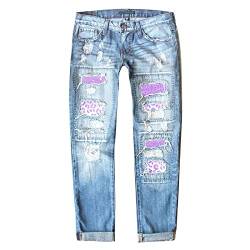 Generisch Sommerhosen Damen leicht 7/8 Schlaghose Damen Jeans Festliche Hosen Damen elegant bequem Kurze Hosen Damen Sport jeanshemd Herren Hosen Damen elegant Lila-2 M 26.99 von Generisch