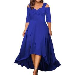 Generisch Sommerkleid Damen Große Größen Mollige Frauen A Linie Kleid Sommer V Ausschnitt Kurzarm Blumenkleid Lange Partykleid Boho Maxikleid Strandkleider Elegant Freizeitkleid(G Blau,3XL) von Generisch