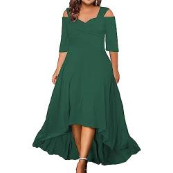 Generisch Sommerkleid Damen Große Größen Mollige Frauen A Linie Kleid Sommer V Ausschnitt Kurzarm Blumenkleid Lange Partykleid Boho Maxikleid Strandkleider Elegant Freizeitkleid(G Grün,3XL) von Generisch