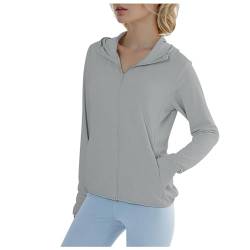 Generisch Sportjacke Damen Leichte Zip Sun Hoodie Atmungsaktiv Laufjacke Fahrradjacke Trainingsjacke Sommerjacke UV Schutzkleidung Outdoor Bekleidung Mit Taschen Grau XXL von Generisch