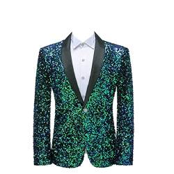 Generisch StilVoller Glänzender Pailletten Blazer für Herren Luxus Party Abschlussball Sportmantel Jacke Schmaler Party Smoking mit Einem Knopf und Schalkragen (3XL,Grün) von Generisch