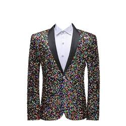 Generisch StilVoller Glänzender Pailletten Blazer für Herren Luxus Party Abschlussball Sportmantel Jacke Schmaler Party Smoking mit Einem Knopf und Schalkragen (XL,Mehrfarbig) von Generisch