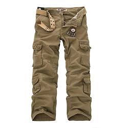 Generisch Stoffhose Herren, Herrenhosen Gerade Arbeitskleidung Lässige Hosen Solide Camouflage Farbe Gürteltasche Overalls Hose Herren Stretch Arbeitshose Low Rise Cargo Pants Jockinhose (40, Khaki) von Generisch