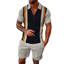 Generisch Trainingsanzug für Herren Sommer Sportanzug 2 Teiliges Outfit Sport Set Kurzarm T-Shirts + Kurze Hose Sets Freizeitanzug Männer Business Polo Hemd mit Revers Sporthose von Generisch