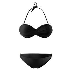 Generisch Twist Push Up Bandeau Bikini mit Niedriger Taille Ring Cutout Tanga Bademode Bauchweg Badeanzug(Schwarz, M) von Generisch