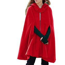 Generisch Umhang Mit Kapuze Damen Wollmischung Poncho Winter Mantel Knie Länge Cape Karneval Kostüm Damen Cape Lose Outwear Hochzeit Herbst Winter Halloween Weihnachten von Generisch