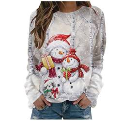 Generisch Weihnachts Pulli Damen, Weihnachten Damen Pullover Niedliche Schneemänner Print Sweatshirt Rundhalsausschnitt Langarm Tops Sweatshirt Sweatjacke Frauen Weihnachtspullover Led (XL, Beige) von Generisch