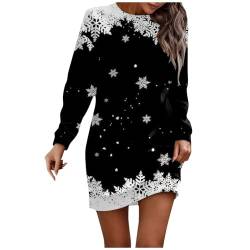 Generisch Weihnachtskleider Für Damen, Weihnachtskleid Damen Weihnachten Kleid Casual Gedruckt Langarm Pullover Hip Pack Pullover Weihnachtsoutfit Elegant 40 50 Strickkleider (M, Schwarz) von Generisch