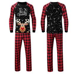 Generisch Weihnachtspyjama Familie Set Kuschelig Matching Pyjamas Couple Lang Partner Baumwolle Christmas Pyjama Weihnachts Schlafanzug Cute Paare Weihnachts Pyjama Familien Outfit Set von Generisch