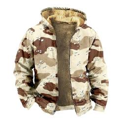 Generisch Wellensteyn Jacke Herren, Camouflage Print Herbst Und Winter Casual Trend Zipper Hooded Jacket Regenjacken Brown Jacket Men Jacket For 4Xl Jacket Moncker Hobekikerjacke (XXL, Tarnung) von Generisch