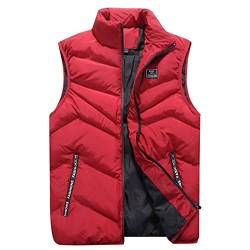 Generisch Weste Herren, Steppweste Herren Heizweste Und Winter Stehkragen Einfache Warme Daunenweste Baumwolle Mit Taschen Reissverschluss Steppjacke Warm Unterziehjacke (4XL, Red) von Generisch