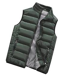 Generisch Westen Herren, Warme Weste Mit Reißverschluss Taschen Daunen Herren Steppweste Baumwolle Ärmellose Sommer Männer Für Ältere Fahrradweste Winddicht Marken Kapuze Gilets (L, Army Green) von Generisch