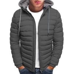 Generisch Winterjacke, Herren Trainingsjacke Leichte Warm Jacke Mit Tasche Herbst Und Winter Outwear Men's Leather Jacket Puffer Motorradjacke Leder Retro Stepp Jacken Für Männer Gothic (M, Grau) von Generisch