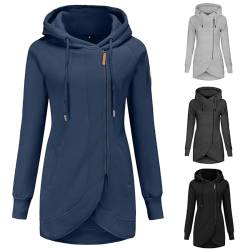 Generisch Winterjacke Damen, Women'S Jacket Warm Thick Plüsch Gefüttert Hooded Drawstring Unregelmäßige Design Reißverschluss Mäntel Mantel Damen Winter Kurz Ausverkauf Jacket (L, Blau) von Generisch