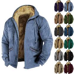 Generisch Winterjacke Herren Lang Warm Gefüttert, Winter Wasserdichte Winddichte Warme Fleece-Futter Ski Regenmantel Mit Kapuze Lederjacke Übergangsjacke Für Männer (XL, Blue) von Generisch