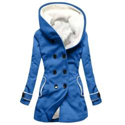 Generisch Wintermantel Damen Lang, Warm Solide Farbe Langarm Mit Kapuze Button Down Mantel Jacke Outwear Puffer Reduziert Oktoberfest Kleidung Dirndl Kurzmantel Oversize (XL, Blue) von Generisch