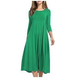 Generisch Women Clothes, Casual Loose Solid Color Rundhalsausschnitt Mid-Ärmel Big Swing Hohe Taille Maxi Kleid Damen Sexy Tshirt Sommer Langes Enges Langarm Schwarzes (XL, Grün) von Generisch