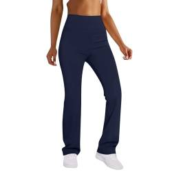 Generisch Yogahose Damen, Fashion Schlaghosen Blickdicht Slim Low Waisted Flared Leggings Yoga Sweatpants Jogginghosen Für Fitness Yogahose Damen Leggings Sport Frauen (L, Navy) von Generisch