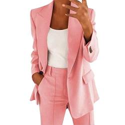 Generisch Zweiteiliges Hosenanzüge für Damen 2-teilig Anzugjacke Einfarbig Set Slimfit Festlich Damenanzug Sportlich Streetwear Elegant Freizeitmantel Business Mode Mantel Oberbekleidung (J4-Pink, XL) von Generisch