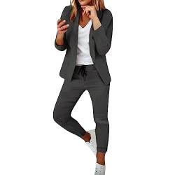 Generisch Zweiteiliges Hosenanzüge für Damen Blazer 2-teilig Anzugjacke Einfarbig Anzug Set Slimfit Festlich Damenanzug Sportlich Streetwear Elegant Freizeitmantel Business Mode Mantel Oberbekleidung von Generisch