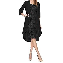 Generisch Zweiteiliges Partykleider Damen Elegant Abendkleider Strickjacken Kleid aus Spitze Knielang Sexy Cocktailkleid Damen Lang Einfarbig Festliche Kleid Damen Gothic Chiffon Vintage Kleider von Generisch