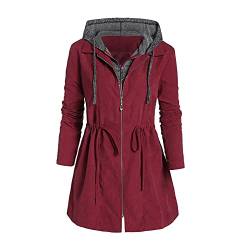 Generisch üBergangsjacke Damen Herbst Plus Größe Schnürung mit Kapuzen-Außenbekleidung mit Tasche Jacke Damen (Red, XL) von Generisch