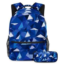 Get Organized für die Schule, 2-teiliges Schulranzen-Set für Jungen, Mädchen und Teenager, trendige Reisetasche, blaues Dreieck, geometrisches Muster, mehrfarbig, B：29.4x20x40cm P：19x7.5x3.8cm, von Generisch